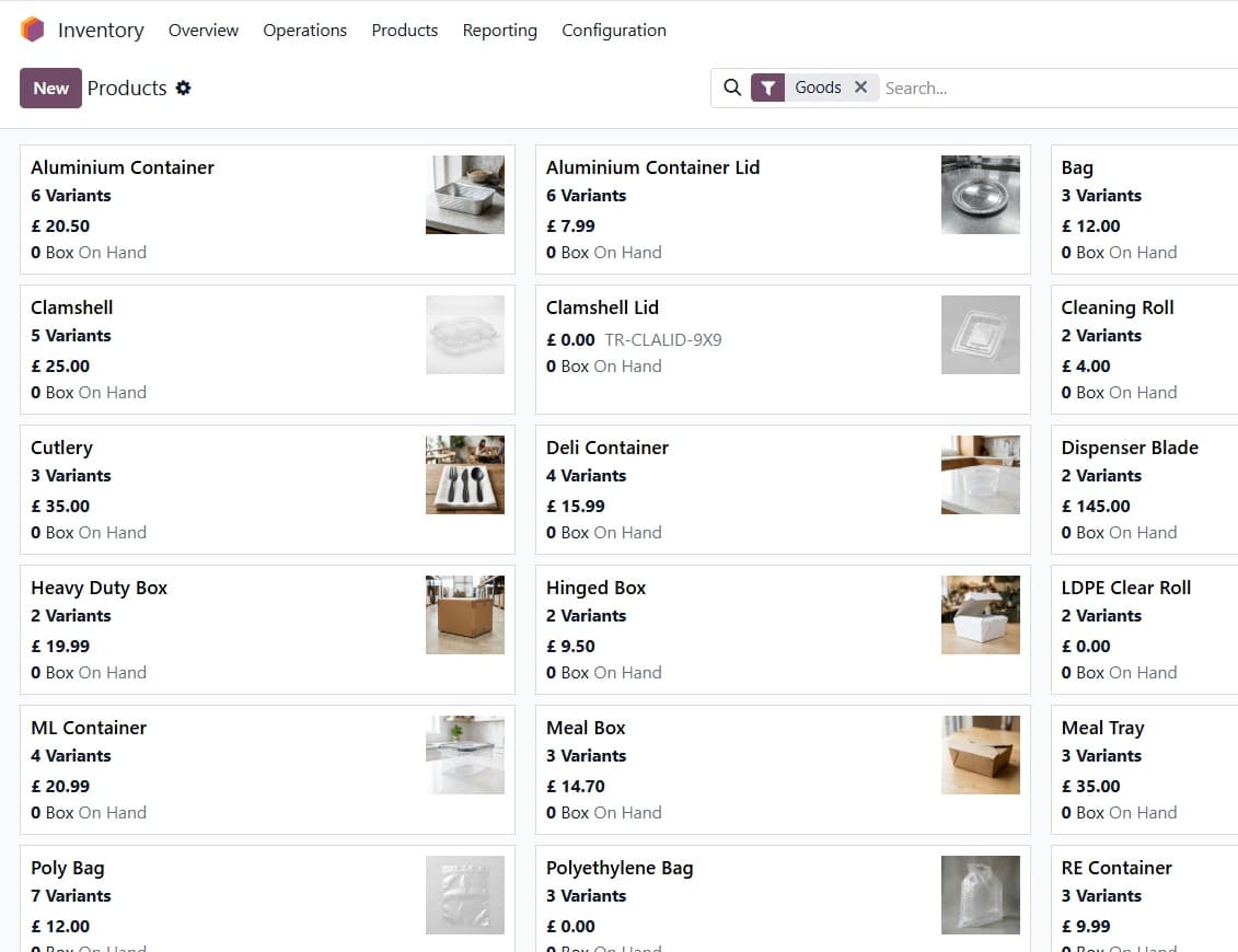 Odoo Inventory product catalogue for Sapire Limited
