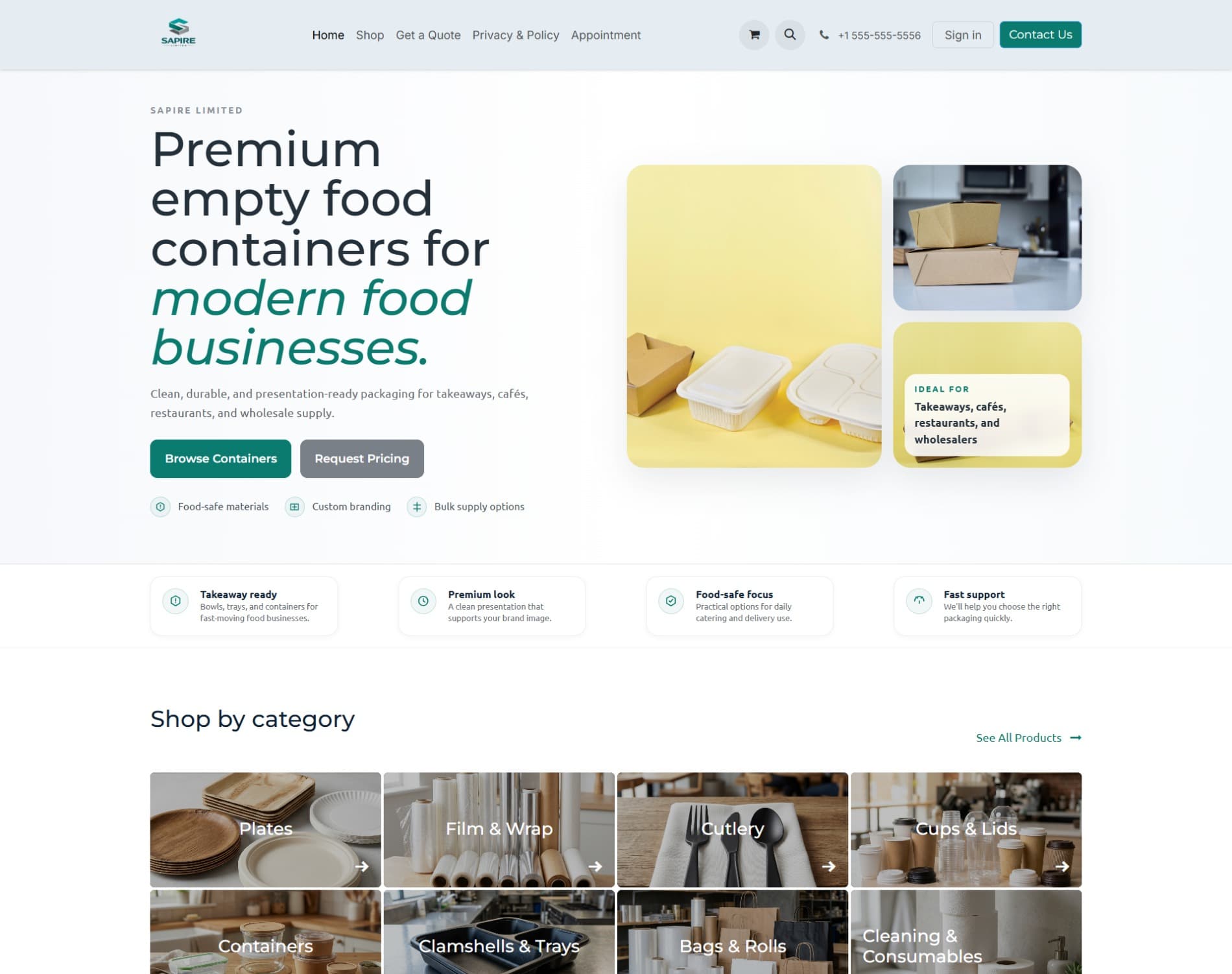 Sapire Limited food container storefront homepage