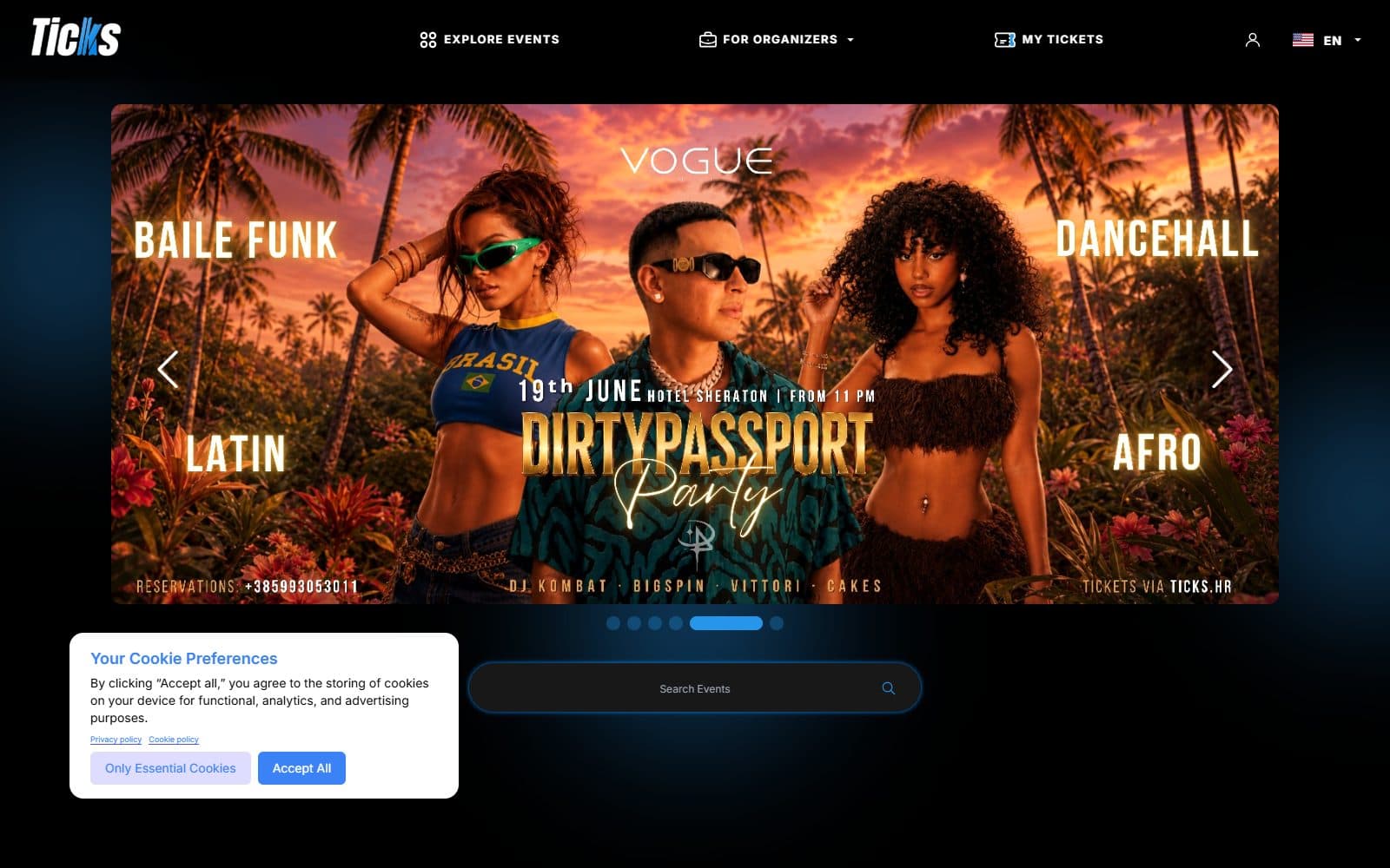 Ticks.hr event ticketing homepage
