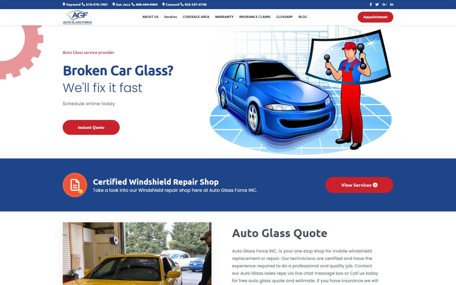 Auto Glass Force website homepage